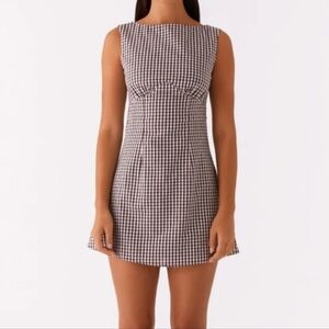 Peppermayo Lotus Tie Back Mini Dress - Chocolate Gingham